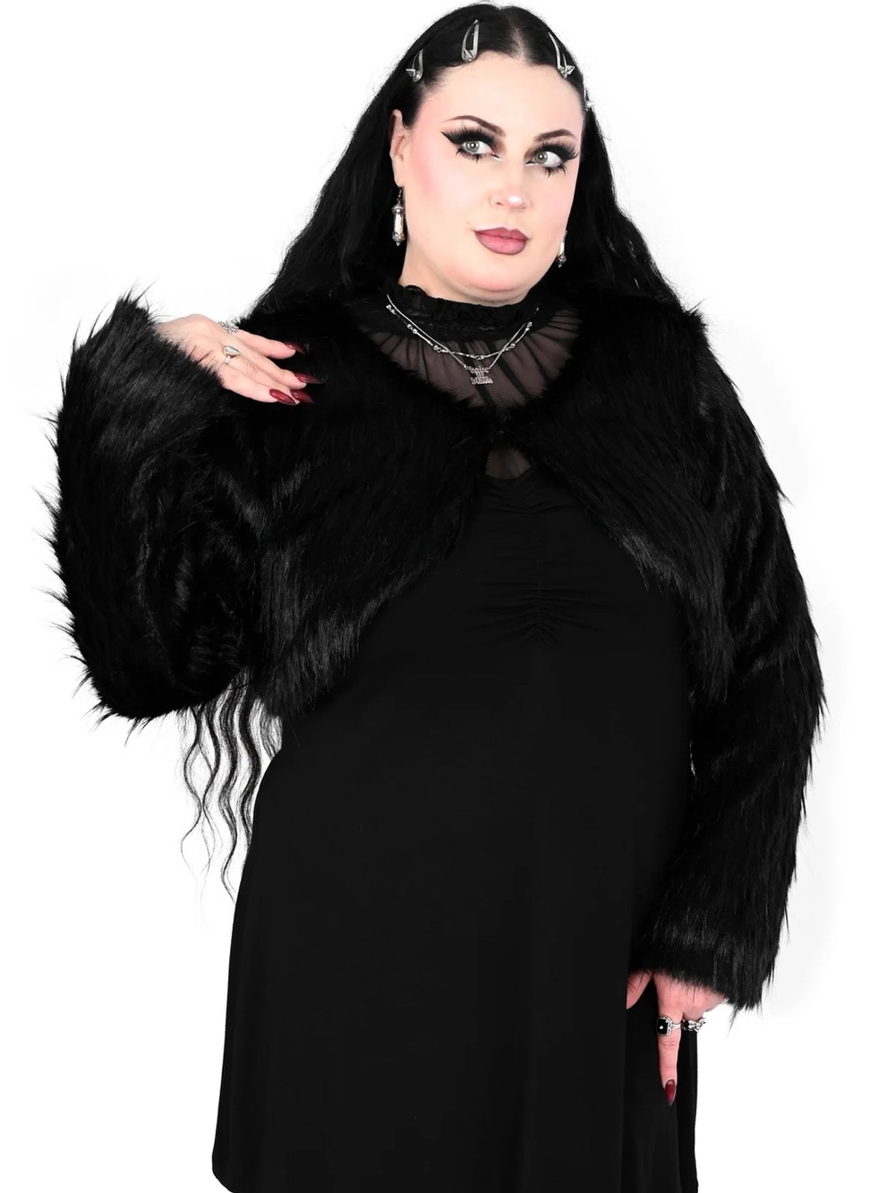 Foxblood Fuzzy Crop Bolero - Rare Edition (Reclaimed Designer Fabric) Black